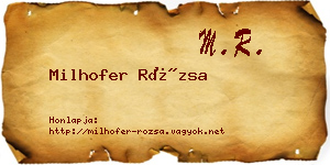 Milhofer Rózsa névjegykártya